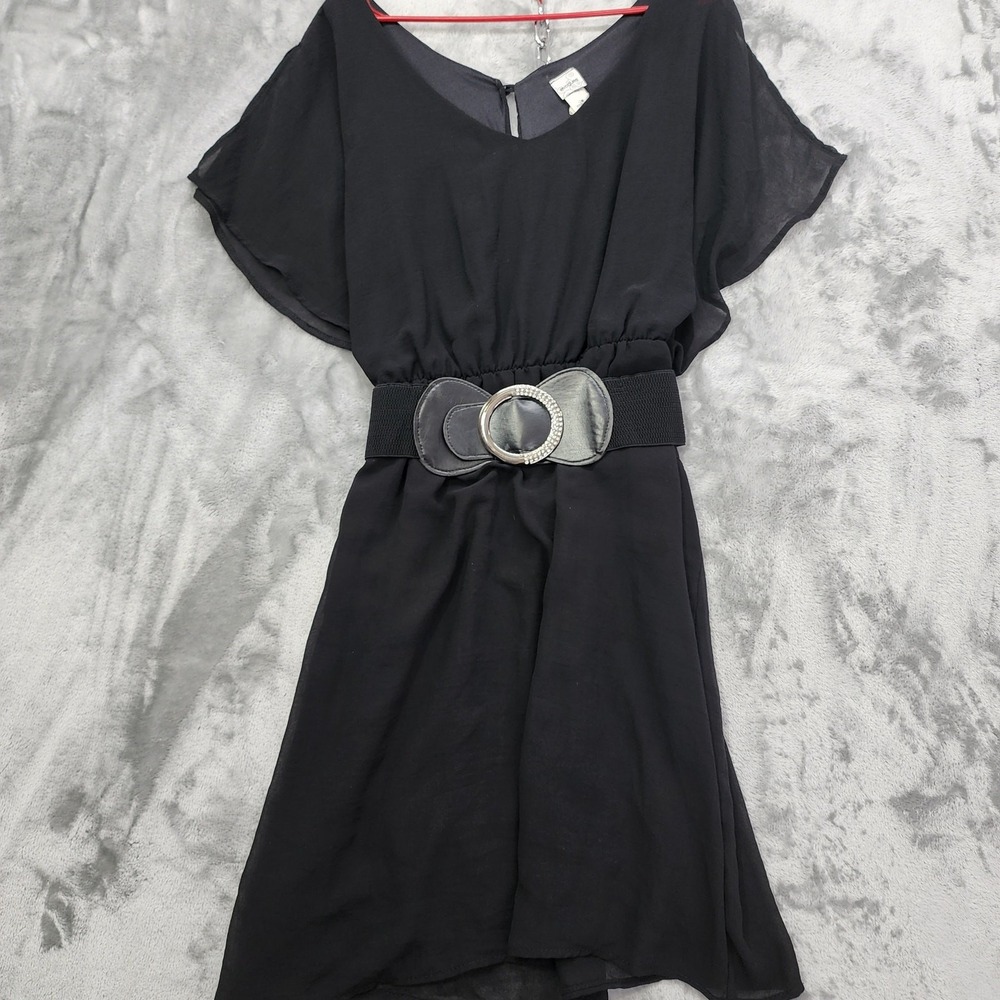 Vintage Evogues Dress‎ Womens 3X Black Short Flutter Sleeve Belted Fit & Flare